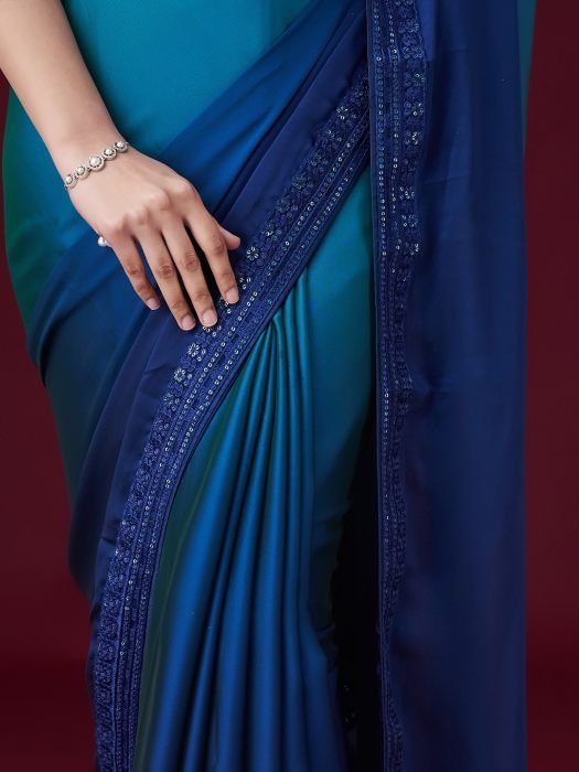 Blue Embroidered Sequinned Saree NEW