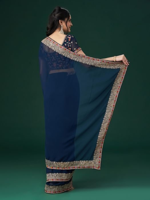 Blue Ethnic Motifs Embroidered Bordered Saree embroidered saree