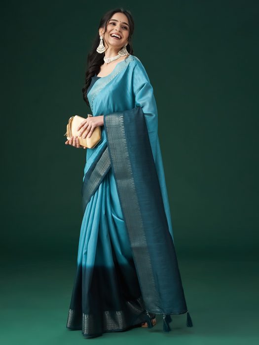 Blue Woven Design Embellished Zari Saree blue sarees