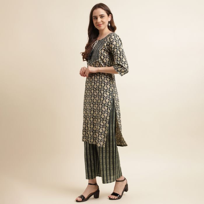 Dark Green Cotton Blend Embroidered And Printed Work Kurta With Plaza  Kurta palazzo