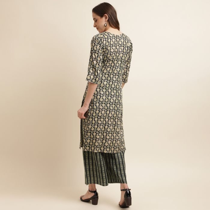 Dark Green Cotton Blend Embroidered And Printed Work Kurta With Plaza  Kurta palazzo