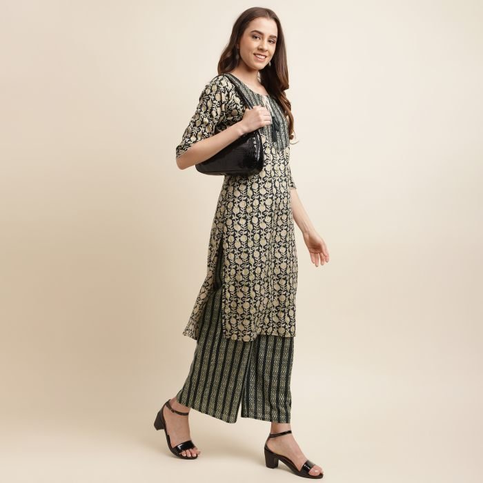 Dark Green Cotton Blend Embroidered And Printed Work Kurta With Plaza  Kurta palazzo