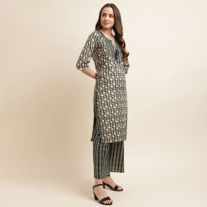 Dark Green Cotton Blend Embroidered And Printed Work Kurta With Plaza  Kurta palazzo