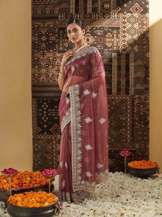 Embellished Beads and Stones Supernet Saree embroidered saree