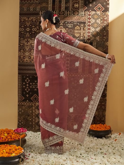 Embellished Beads and Stones Supernet Saree embroidered saree