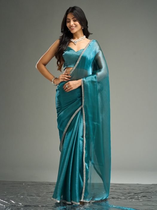 Embellished Solid Saree With Blouse Piece