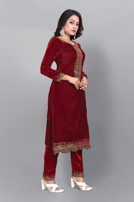 Embellished Velvet Semi Stitched Dress Material anarkali suits