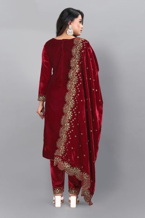 Embellished Velvet Semi Stitched Dress Material anarkali suits