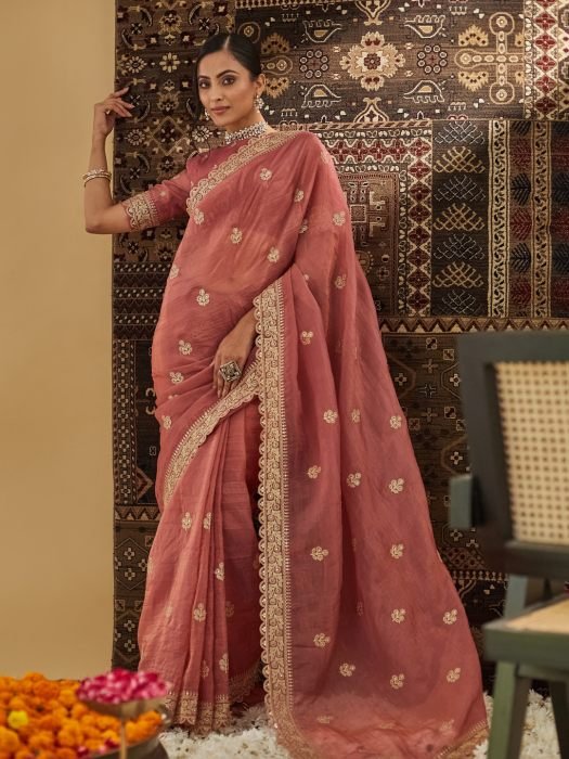 Embellished Zardozi Silk Blend Saree embroidered saree