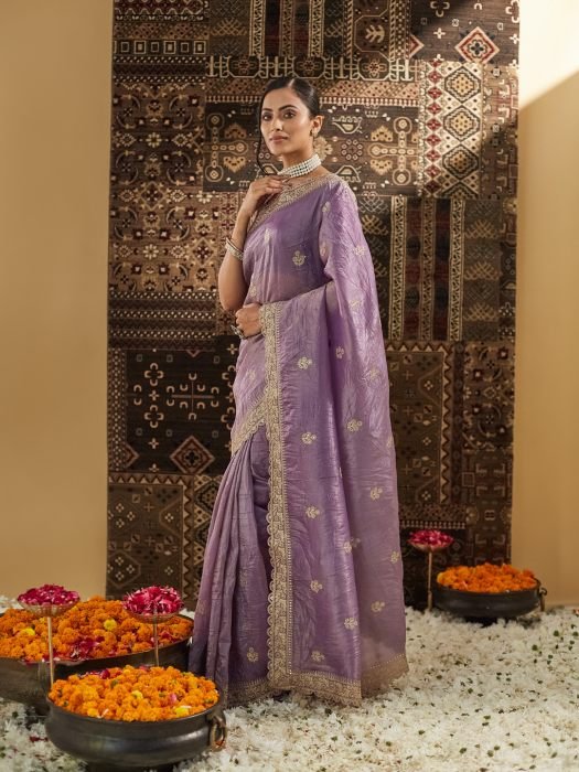 Embellished Zardozi Silk Blend Saree embroidered saree