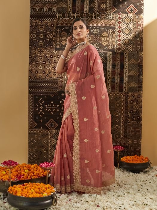 Embellished Zardozi Silk Blend Saree embroidered saree