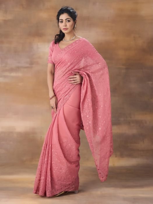 Embroidered Floral Sequinned Saree party wear saree