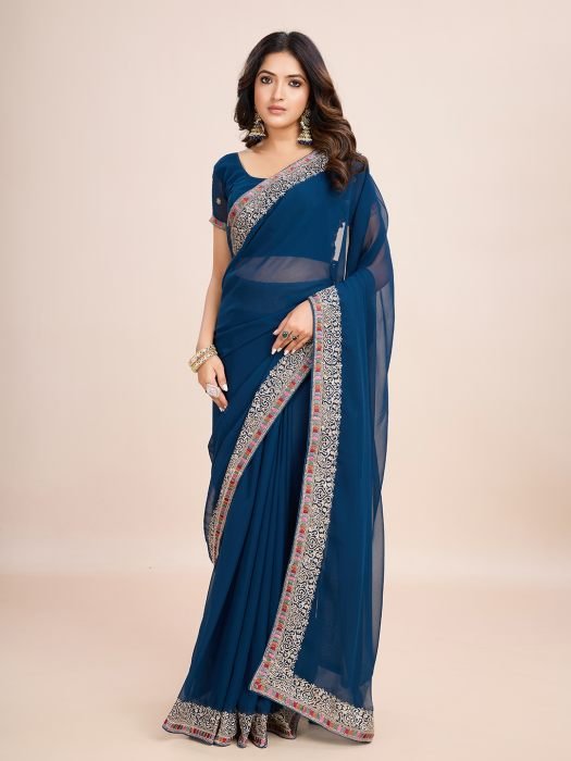 Embroidered Poly Georgette Ready To Wear Saree SAREES