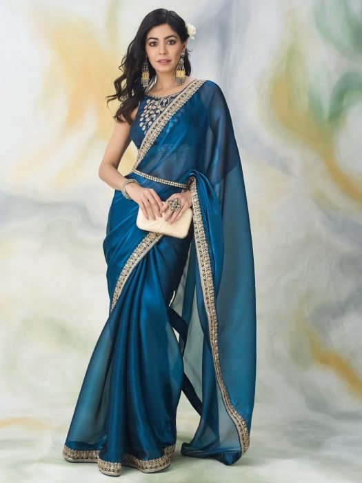 Embroidered Saree With Blouse Piece party wear saree