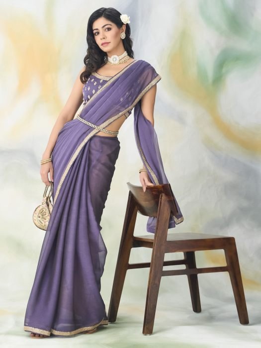 Embroidered silk Solid Saree party wear saree