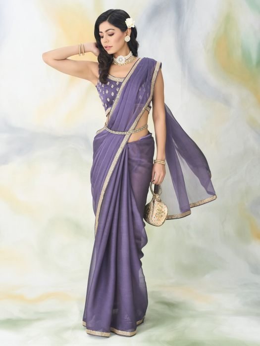 Embroidered silk Solid Saree party wear saree