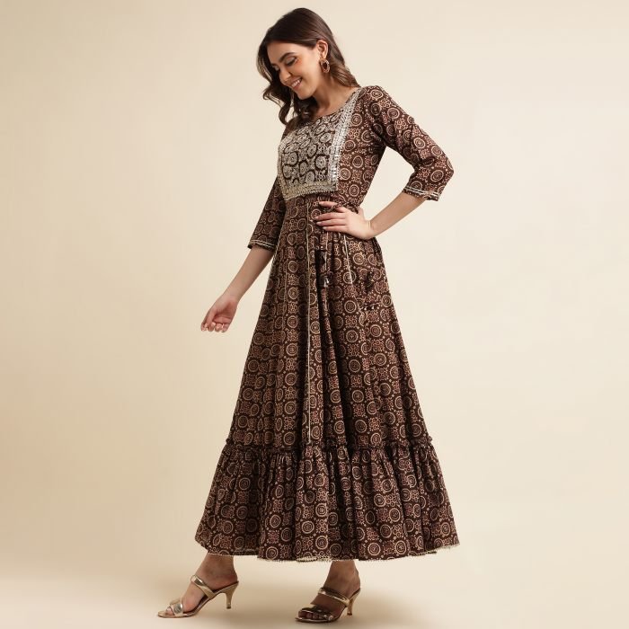 Embroidered Yoke Printed Panalled Maxi Ethnic Dress anarkali suits