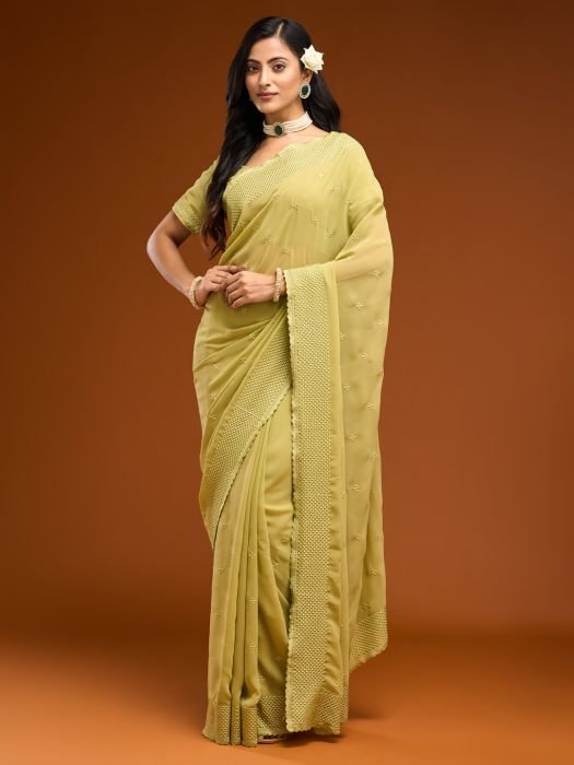 Ethnic Motifs Embroidered Pure Georgette Saree embroidered saree