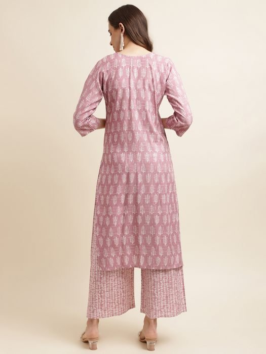  Lavender Ethnic Motifs Printed And Embroidered Work Regular Kurta with Palazzo kurta with bottom