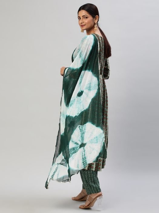 Ethnic Printed Mirror Work & Gotta Patii Details Kurta with Trousers & Dupatta Readymade Suits