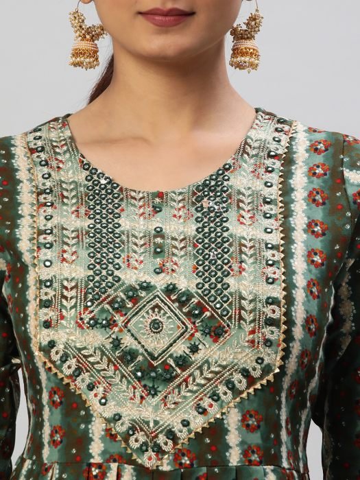 Ethnic Printed Mirror Work & Gotta Patii Details Kurta with Trousers & Dupatta Readymade Suits