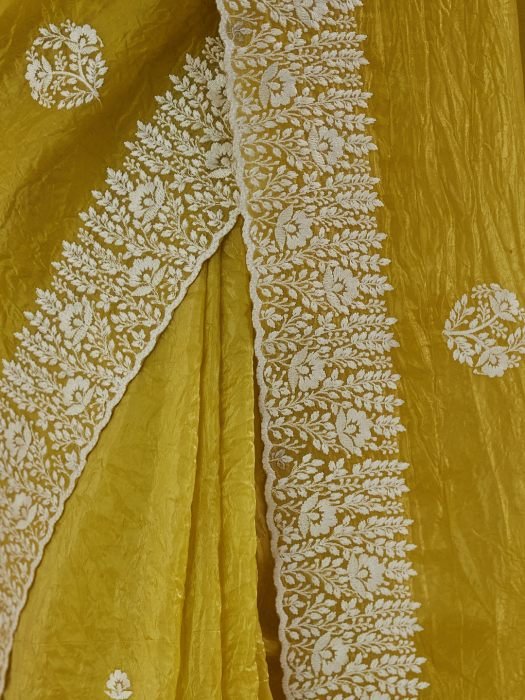 Floral Chikankari Silk Blend Saree embroidered saree