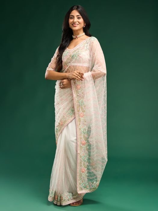 Floral Embroidered Net Saree party wear saree