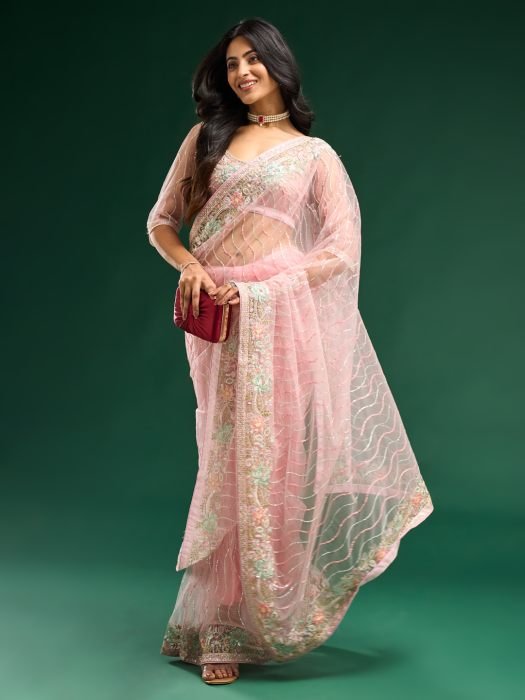 Floral Embroidered Net Saree party wear saree