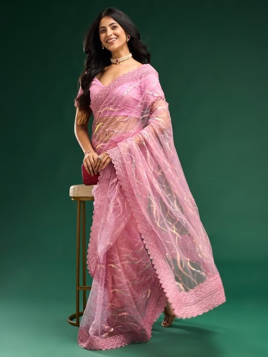 Floral Embroidered Net Saree embroidered saree