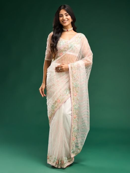 Floral Embroidered Net Saree party wear saree