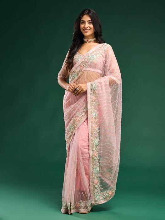 Floral Embroidered Net Saree party wear saree