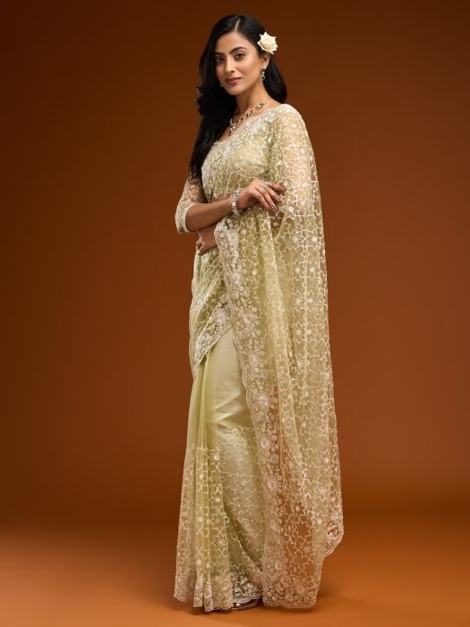 Floral Embroidered Net Saree party wear saree