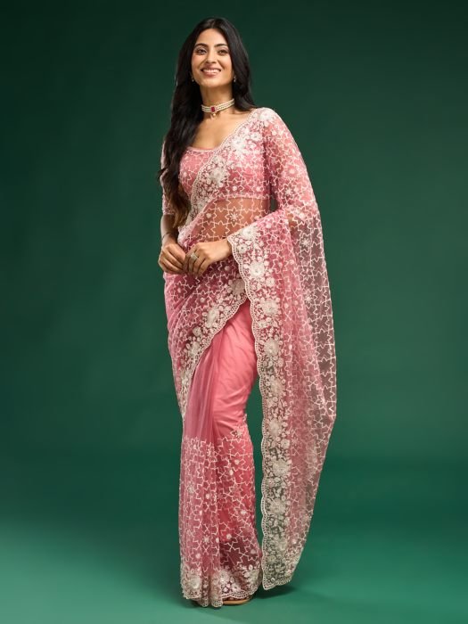 Floral Embroidered Net Saree party wear saree