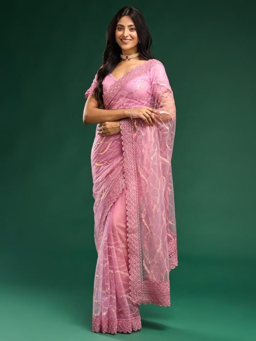 Floral Embroidered Net Saree embroidered saree