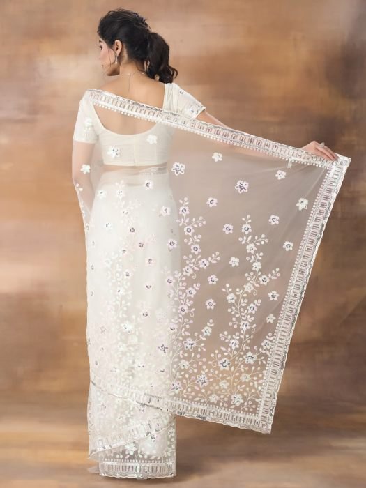 Floral Embroidered Net Saree party wear saree