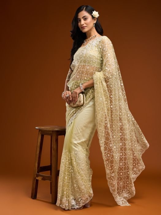 Floral Embroidered Net Saree party wear saree