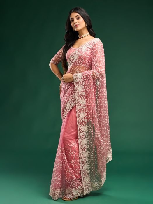 Floral Embroidered Net Saree party wear saree