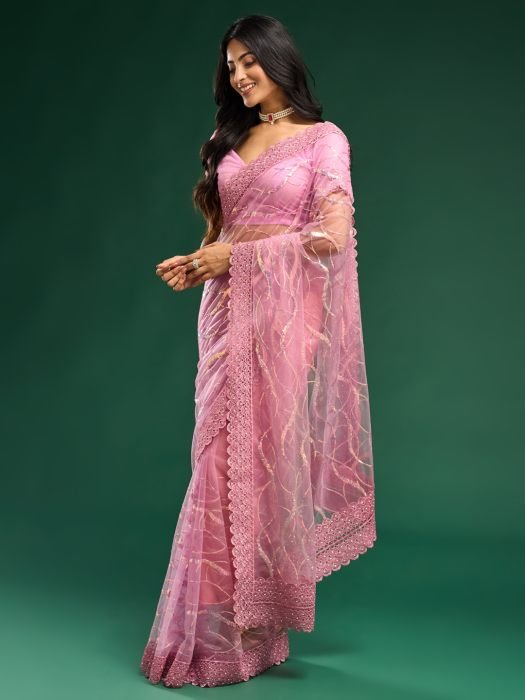 Floral Embroidered Net Saree embroidered saree