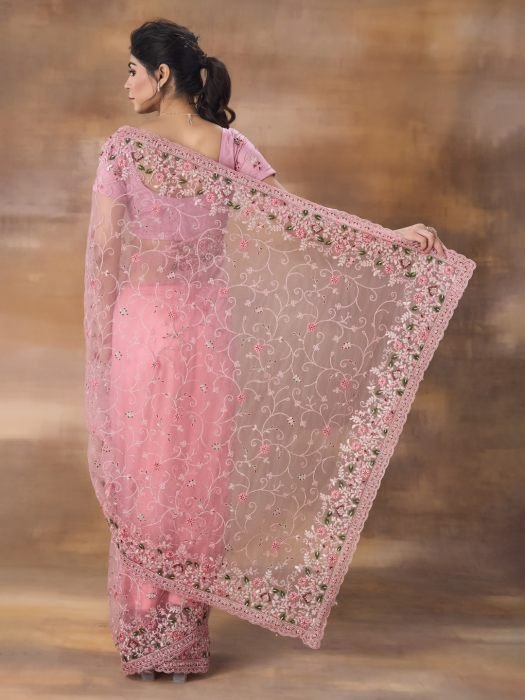 Floral Embroidered Net Saree party wear saree