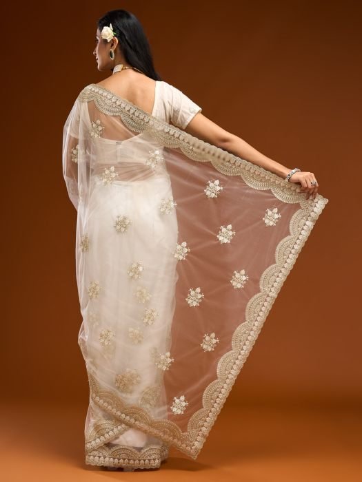 Floral Embroidered Net Saree NEW