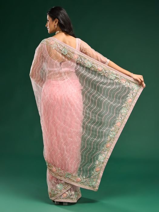 Floral Embroidered Net Saree party wear saree