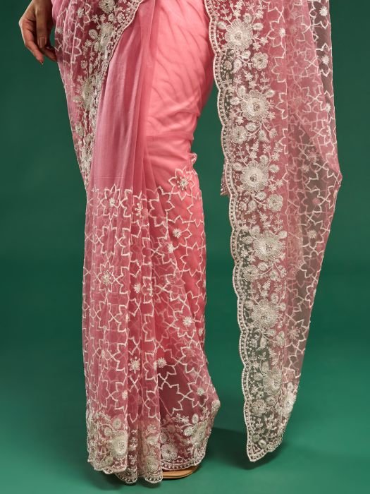 Floral Embroidered Net Saree party wear saree