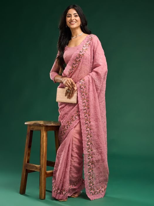 Floral Embroidered Poly Chiffon Saree NEW ARRIVALS