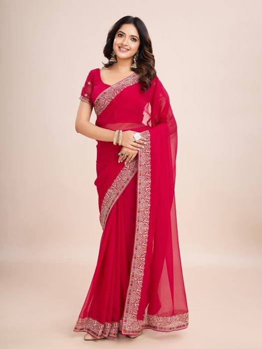 Floral Embroidered Poly Georgette Ready to Wear Saree NEW ARRIVALS