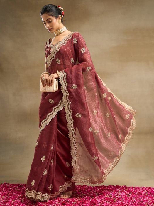 Floral Embroidered Pure Silk Saree