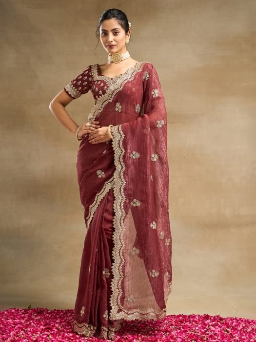 Floral Embroidered Pure Silk Saree embroidered saree