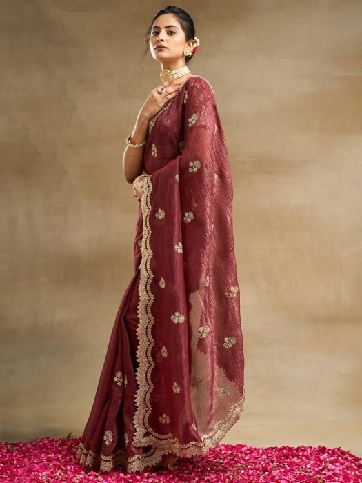 Floral Embroidered Pure Silk Saree embroidered saree