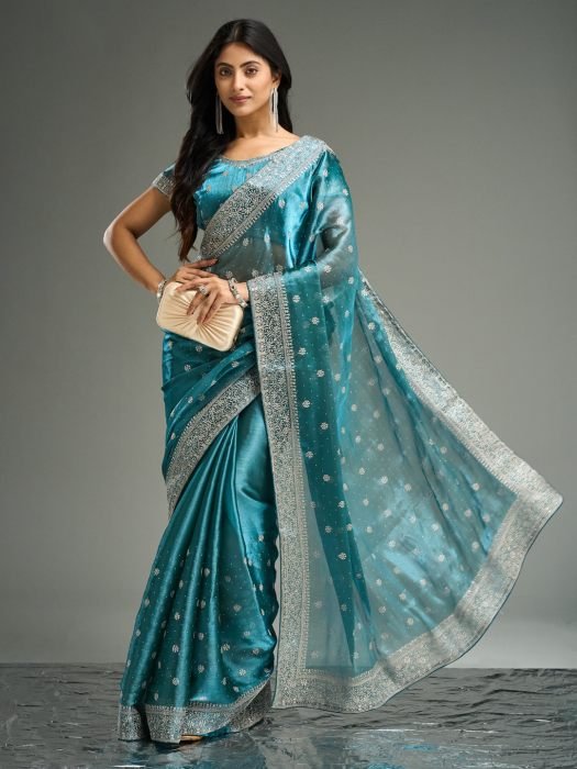 Floral Embroidered Silk Blend Saree SAREES