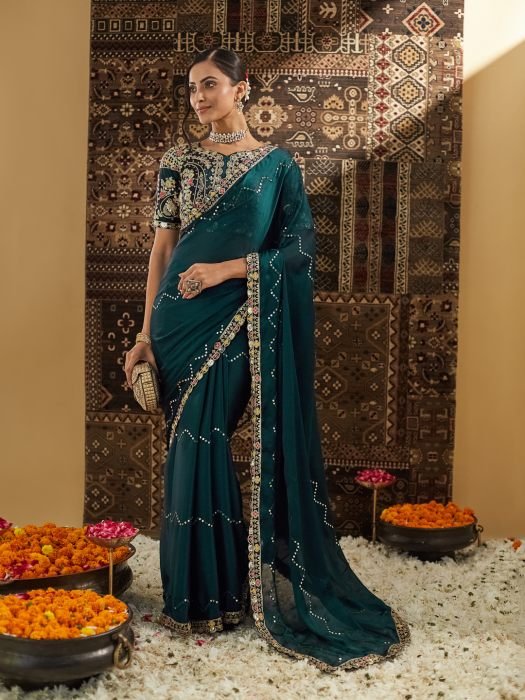 Floral Embroidered Silk Blend Saree embroidered saree