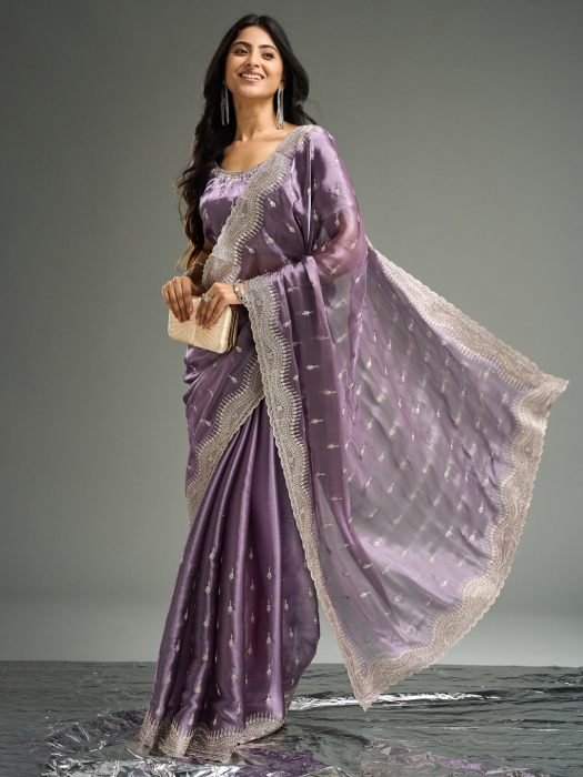 Floral Embroidered Silk Blend Saree party wear saree